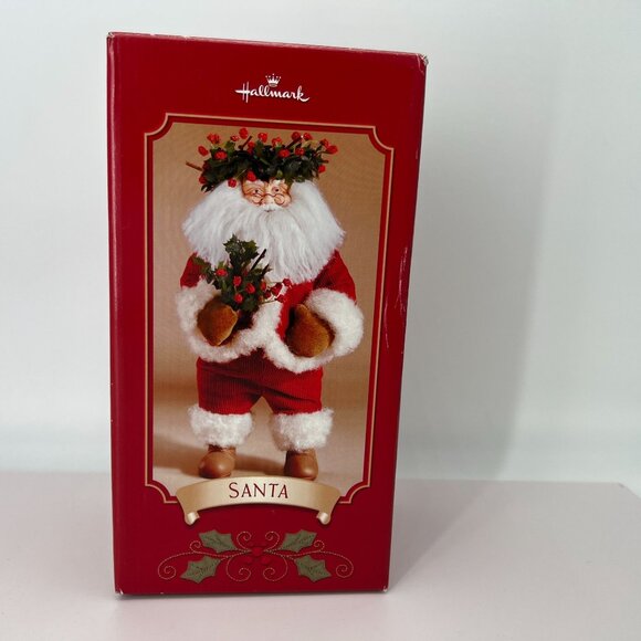 Hallmark Christmas Santa Figurine With Holly Decor‎ In Red Velvet & Fur Outfit - Picture 4 of 6